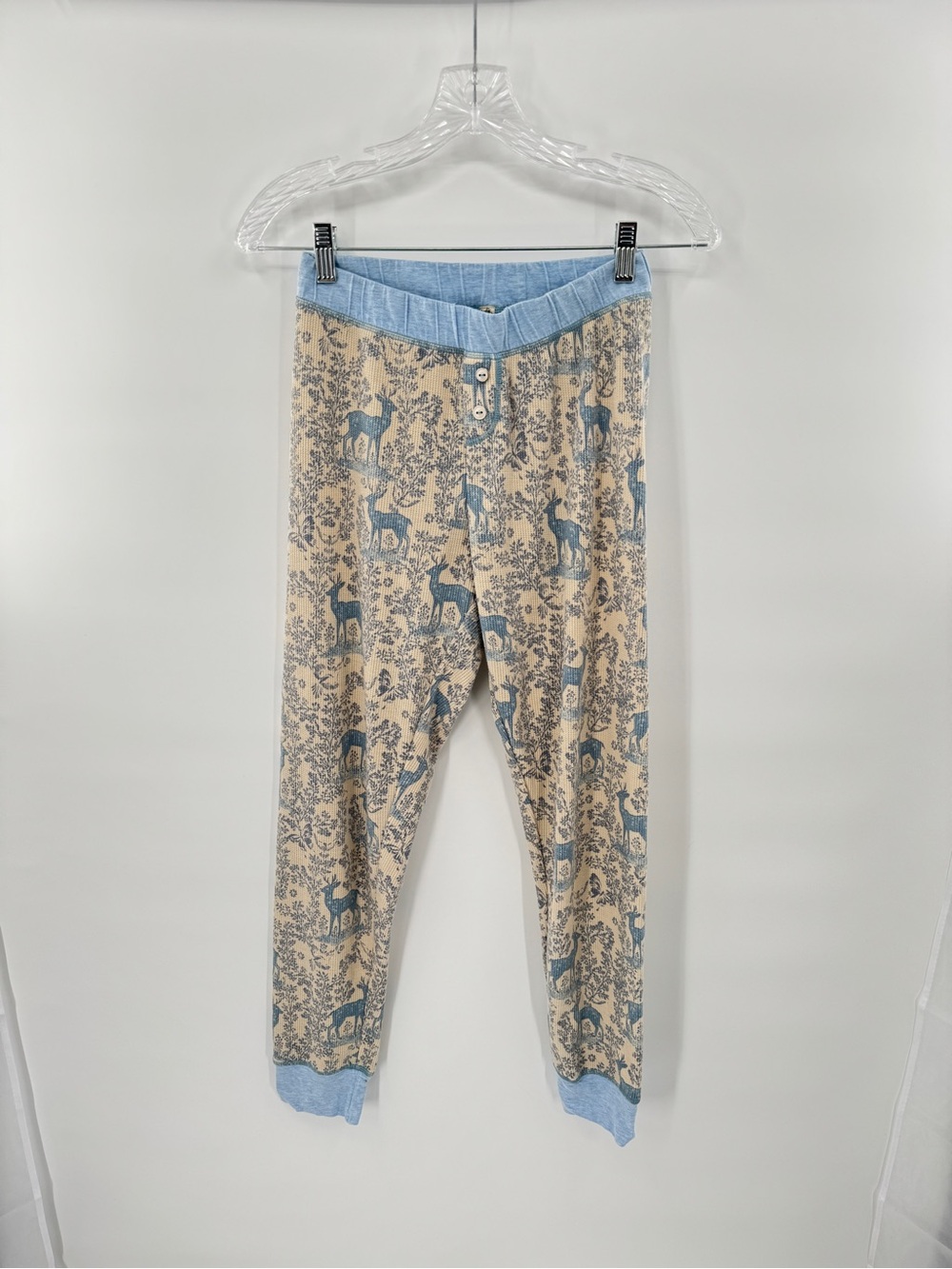 Intimately Free People Blue Deer Toile Waffle Knit Thermal Pajama Jogger Pants